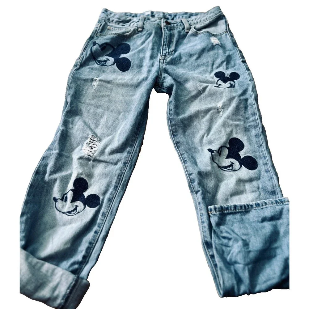 Girls Size  14 GAP KIDS DISNEY Mickey Mouse Embroidered Jeans